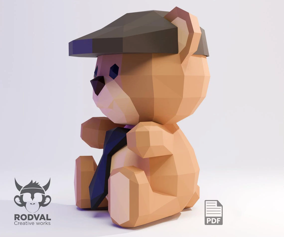 TEDDY BEAR, bear, Papercraft, Template, DIY, Paper, Low Poly, Cute, Kawaii, 3D Model, Pdf Low Poply, Kids Toy