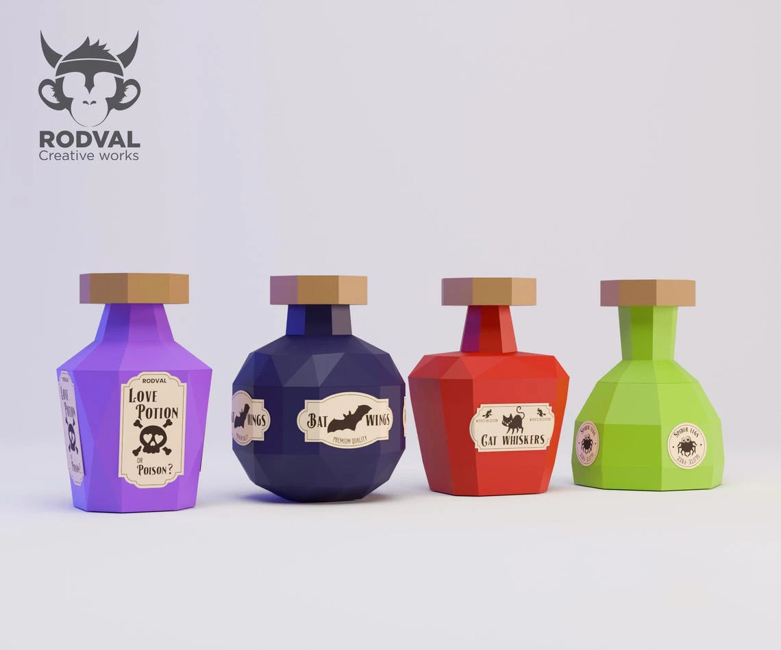 POTIONS HALLOWEEN, Papercraft, Template, DIY, Paper, Low Poly, 3D Model, Pdf Low Poly, Kids Toy