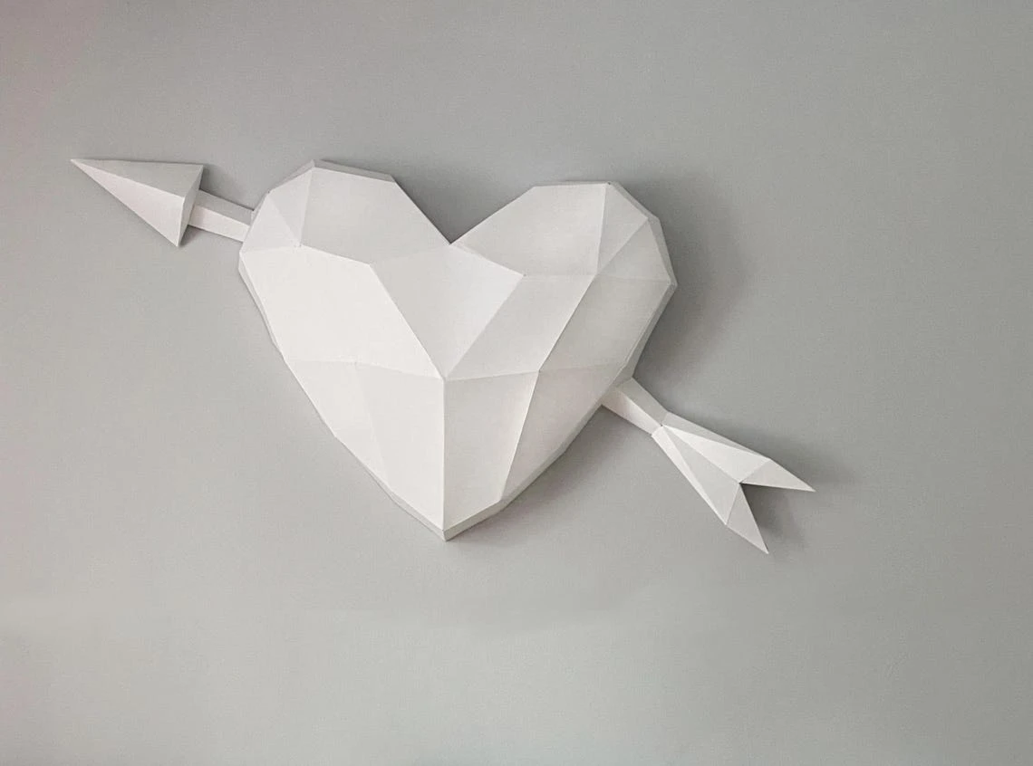 Heart Cupid on Wall 3D Papercraft. You get a PDF templates and instruction for this DIY modern Love Paper Pattern Decoration.