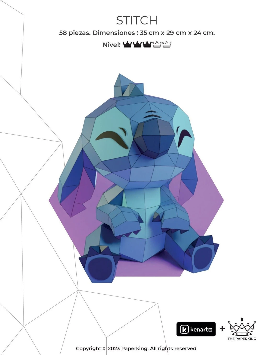 Stitch Papercraft 3D, pepakura Pdf template Low polygonal Paper Sculpture Diy Decor home loft office stitch lover gift