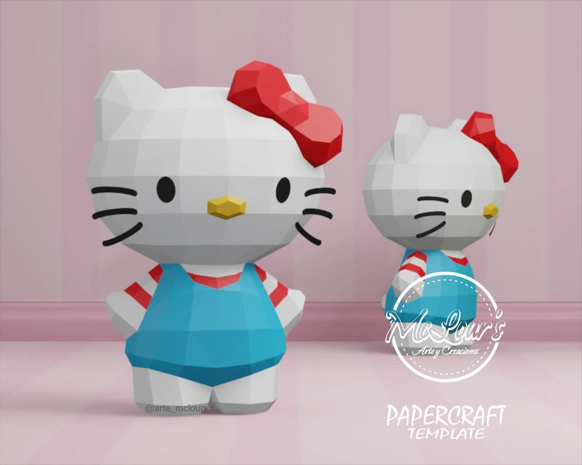 Cute Cat / Hello Kitty/ DiY Craft/ Template PDF/ Low Poly/ Papercraft/ 3D Cat/ Origami/ Home decor