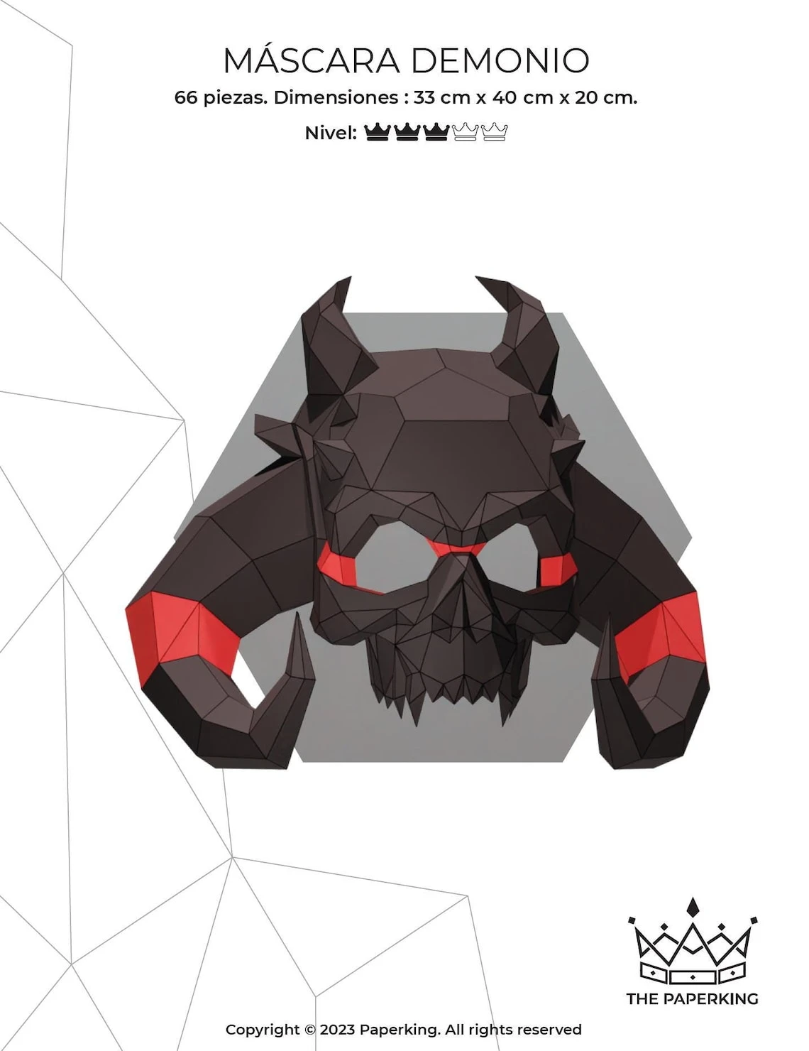 Demon Mask, Mascara Demonio Papercraft 3D, pepakura Pdf template Low polygonal Paper Custom Diy Decor home loft office gift