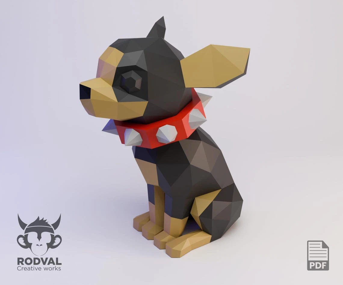 CHIHUAHUA BOBBLEHEAD, Papercraft, Template, DIY, Paper, Low Poly, Cute, Kawaii, 3D Model, Pdf Low Poly, Kids Toy