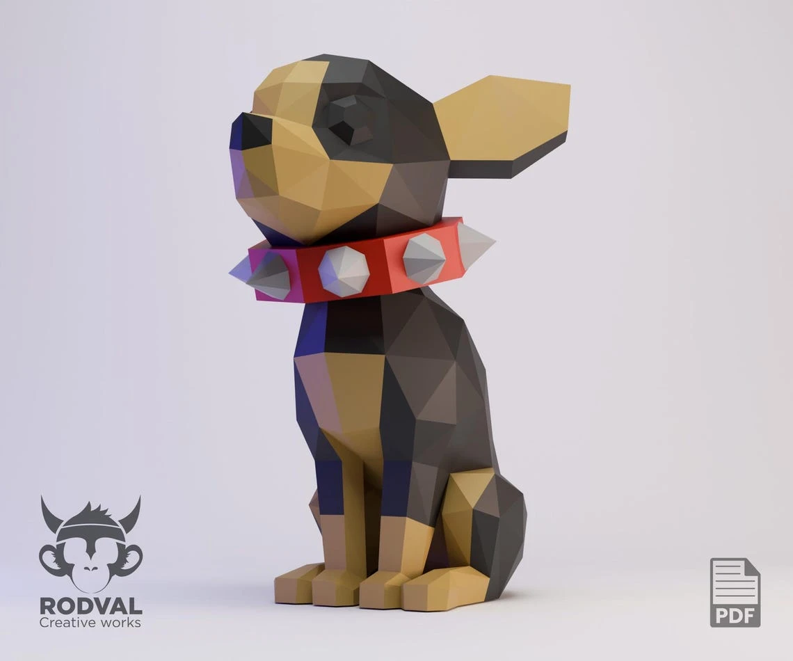 CHIHUAHUA BOBBLEHEAD, Papercraft, Template, DIY, Paper, Low Poly, Cute, Kawaii, 3D Model, Pdf Low Poly, Kids Toy