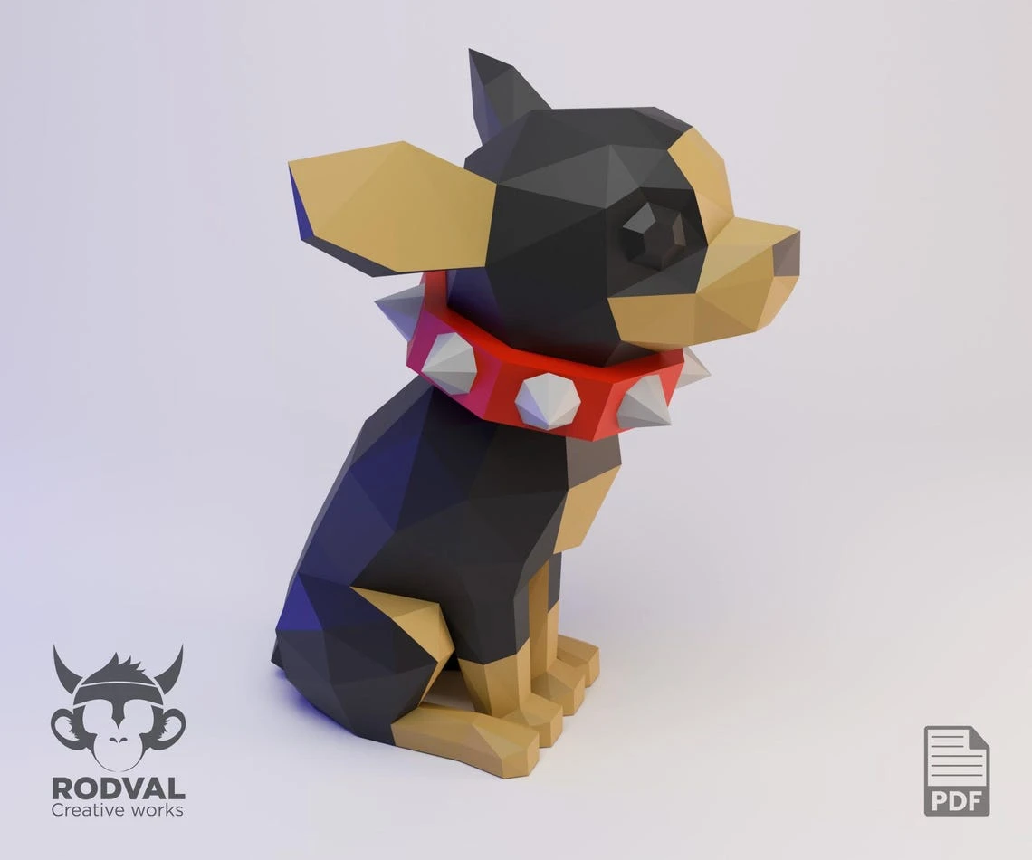 CHIHUAHUA BOBBLEHEAD, Papercraft, Template, DIY, Paper, Low Poly, Cute, Kawaii, 3D Model, Pdf Low Poly, Kids Toy