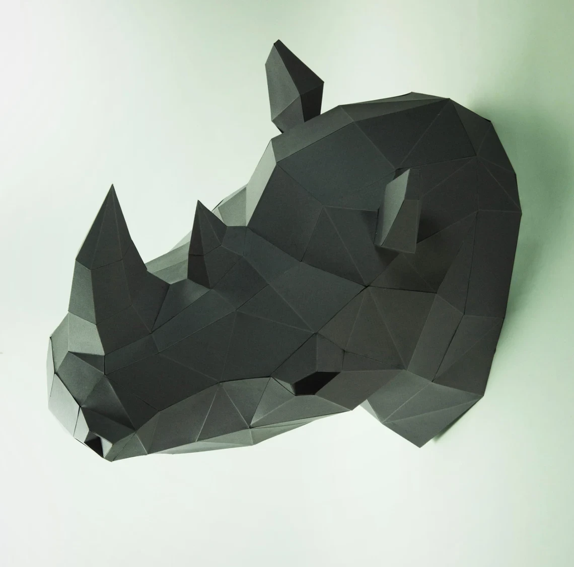 Rhino Head Wall Paper Craft, Digital Template, Origami, PDF Download DIY, Low Poly, Wall Decor