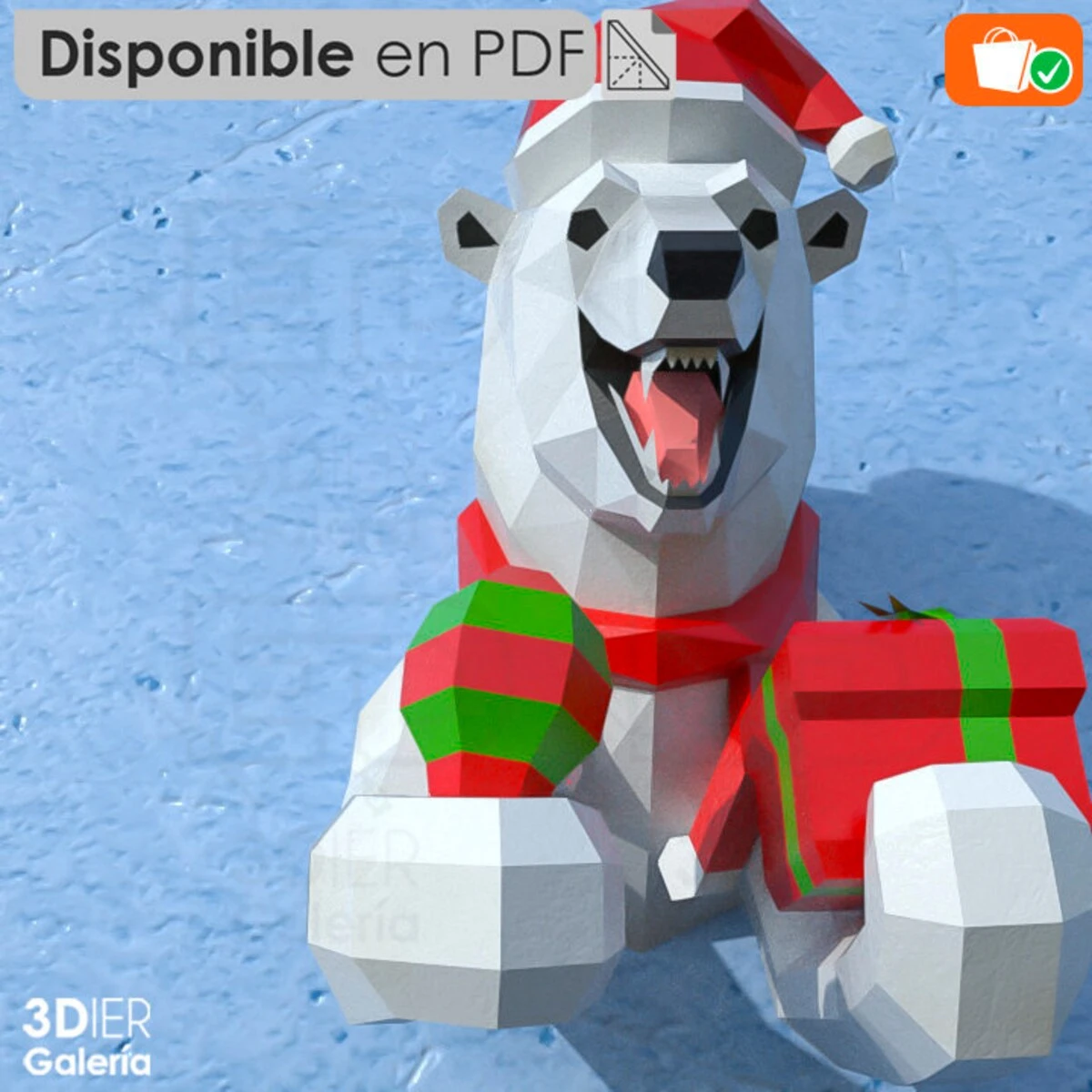 Polar Bear Birthday and Christmas, Papercraft Design, PDF Templates, DIY, Craft for Christmas Decoration, DIY, 3DIER