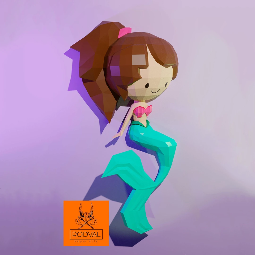 LITTLE MERMAID Papercraft, Template, PDF, DIY, Paper, Low Poly