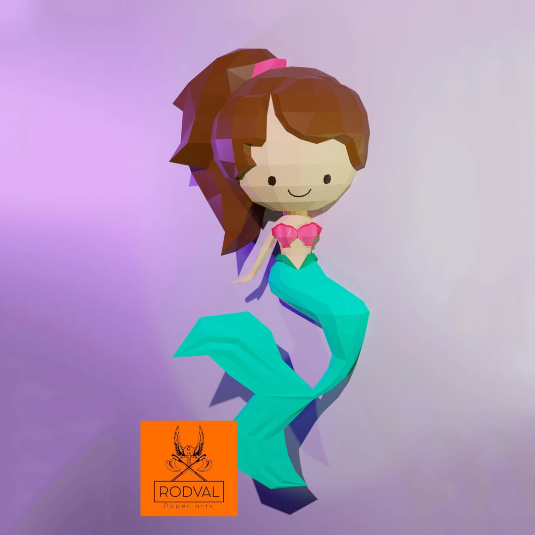 LITTLE MERMAID Papercraft, Template, PDF, DIY, Paper, Low Poly