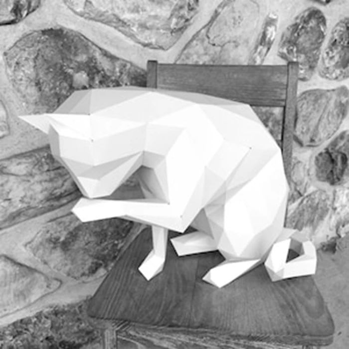 Licky kitty papercraft. You get PDF digital file templates and instructions for this DIY (do it yourself) modern paper sculpture.