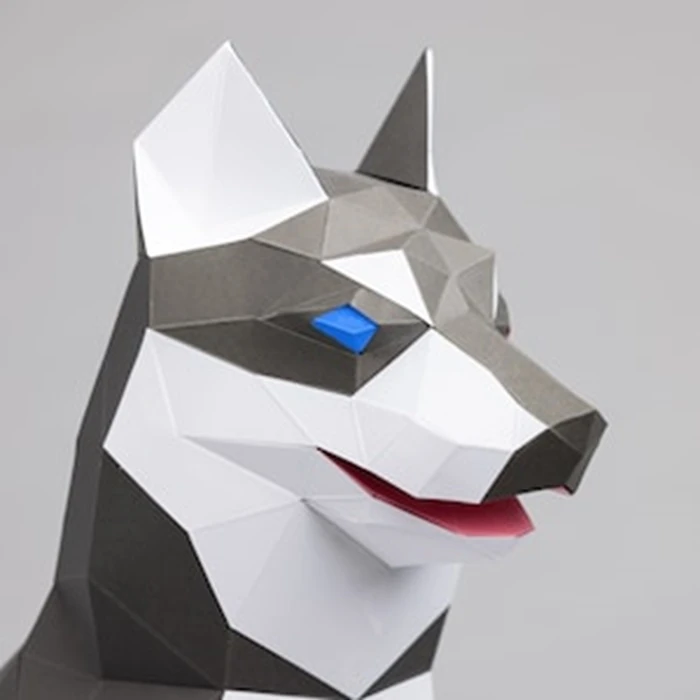 Husky dog papercraft. You get a PDF digital file templates and instructions for this DIY (do it yourself) modern lowpoly paper sculpture.