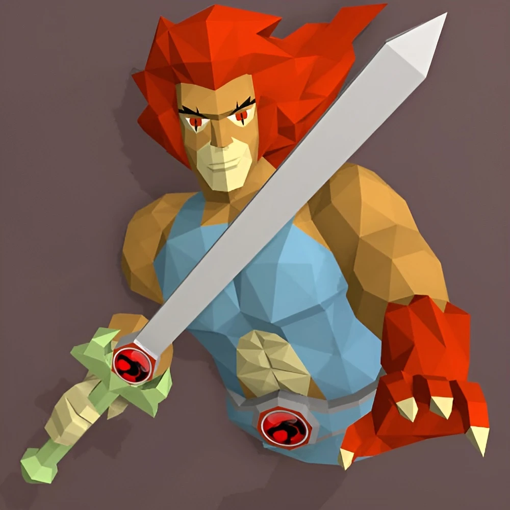 Lion-O, ThunderCats Papercraft, PDF Template, DIY 3d Model, FanArt, Paper Sculpture, Low Poly, Pepakura Craft, Manualidad