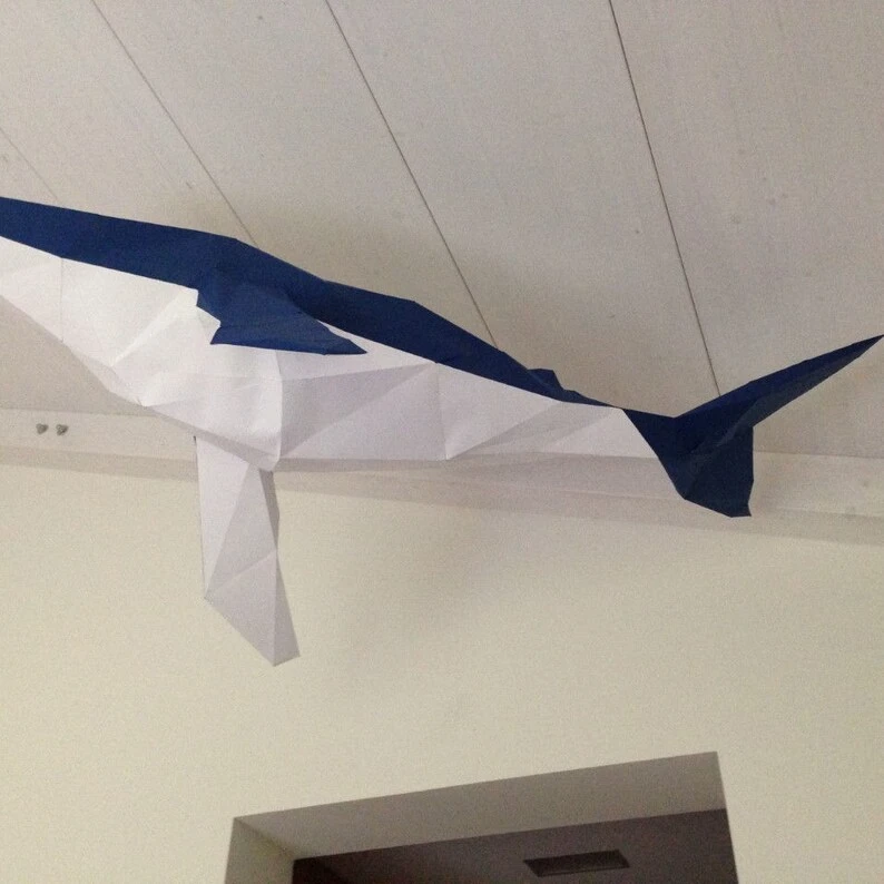 Low Poly XXL Whale Model, Create Your Own 3D Papercraft Whale, Origami Whale, Blue Whale, Wall hanging, Eburgami
