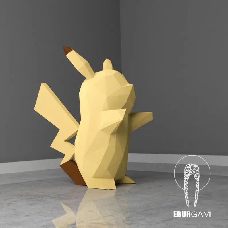 Papercraft DIY Pikachu, Pokemon Papercraft, Paper Model Art, Low Poly DIY, DIY Paper 3D Art, Diy Paper Statue, Papercrafting, Eburgami