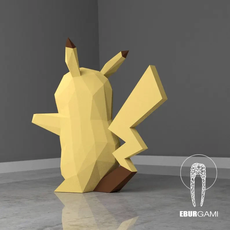Papercraft DIY Pikachu, Pokemon Papercraft, Paper Model Art, Low Poly DIY, DIY Paper 3D Art, Diy Paper Statue, Papercrafting, Eburgami