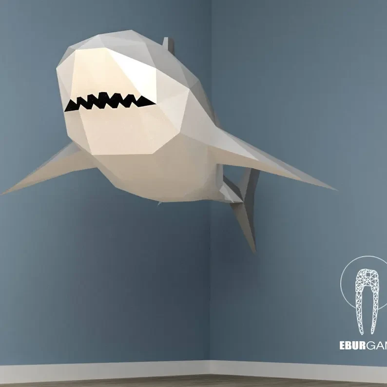 XXL Great White Shark Papercraft, 3D Papercraft - Build Your Own Low Poly Paper Sculpture PDF Download DIY gift, Wall Decor home - Eburgami