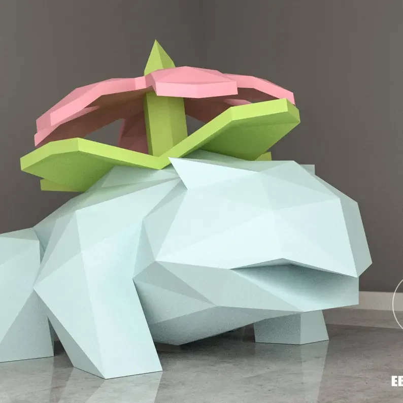 Paper craft DIY Venusaur - Pokemon - paper model Art, Low Poly DIY, DIY Paper 3D Art, Diy Paper Statue, Papercrafting, Eburgami