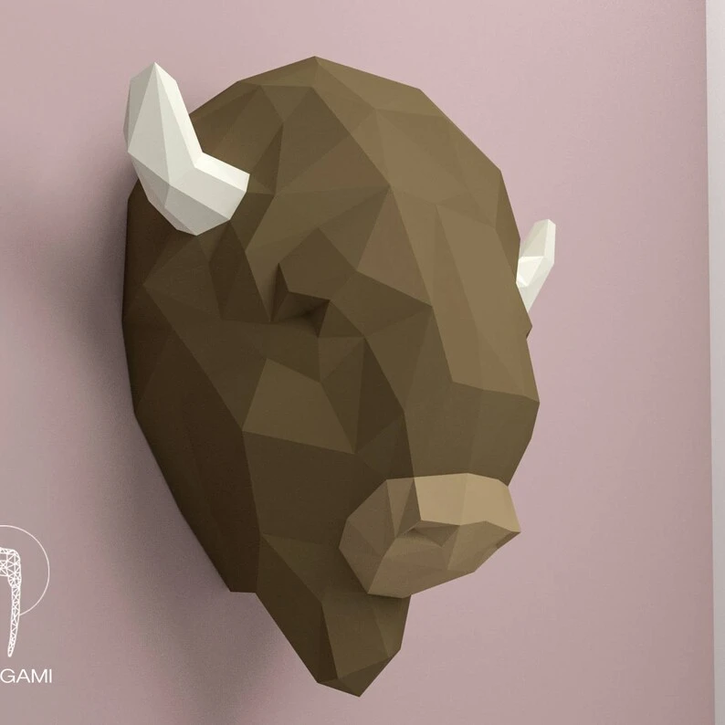 American Bison Pepercraft, Papercraft Bull, Pdf Kit, 3D DIY Bull Head, DIY Paper Sculpture, 3D Puzzle DIY, Low Poly Cattle, Taurus, Bull Pdf