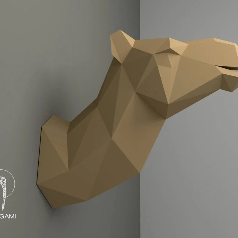Camel Trophy Head, Camel Papercraft, Animal 3D Head, Instant Download, DIY Low Poly Tropical, Camel PDF Template, Eburgami, 3D Papercraft