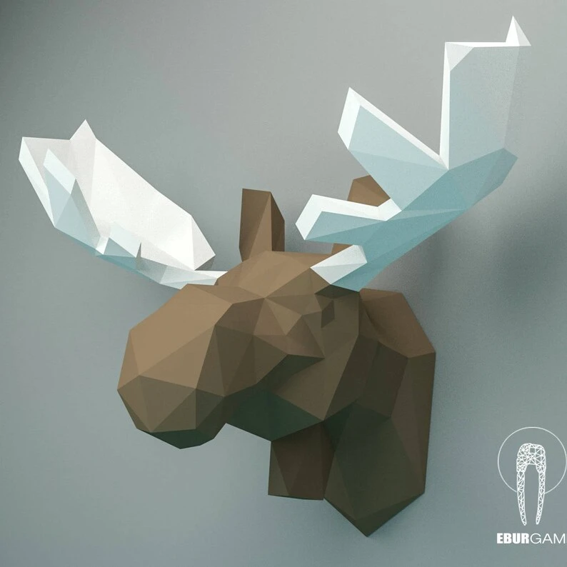 Moose Pepercraft Head, Papercraft Trophy, Pdf Kit, 3D DIY Moose Head, DIY Paper Sculpture, 3D Puzzle DIY, Digital Download, Deer Trophy Art