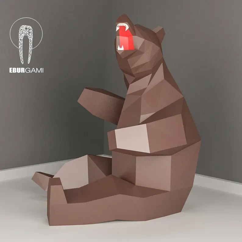 Bear Papercraft, Low Poly XXL Bear Model, Create Your Own, 3D Paper craft Bear, Origami Bear, Lowpoly mask, DIY Bear 3D, Eburgami, PDF