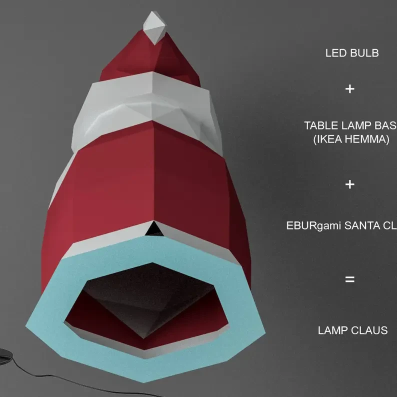 Low Poly XXL DIY Santa Claus Papercraft, Create Your Own 3D Paper Craft Christmas Gift DIY Mask Low Poly, Lamp Origami Santa Claus, Eburgami
