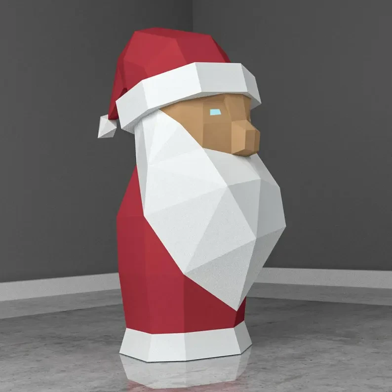Low Poly XXL DIY Santa Claus Papercraft, Create Your Own 3D Paper Craft Christmas Gift DIY Mask Low Poly, Lamp Origami Santa Claus, Eburgami