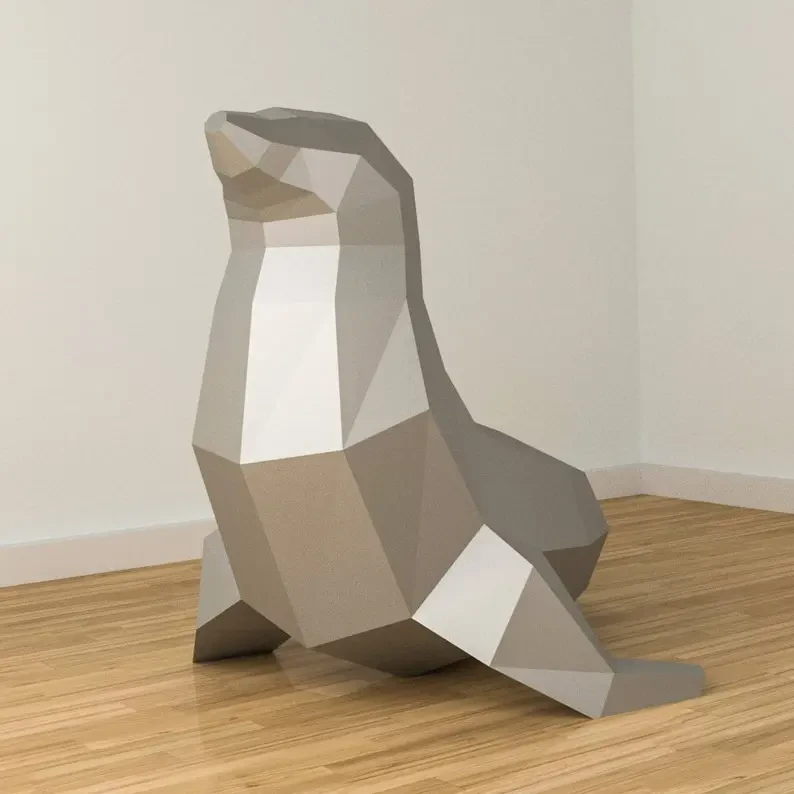 Low Poly Seal Model, Create Your Own 3D, Papercraft Seal, Origami Seal, DIY SEAL, Low Poly Mask, Animal Paper Trophy,Wall hanging, Eburgami