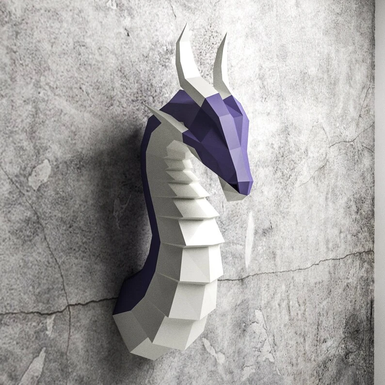 Paper Craft Dragon Head, Papercraft Trophy Dragon Mask DIY, 3D Origami Head, DIY Paper Sculpture,Low Poly DIY, Lowpoly Mask, Eburgami
