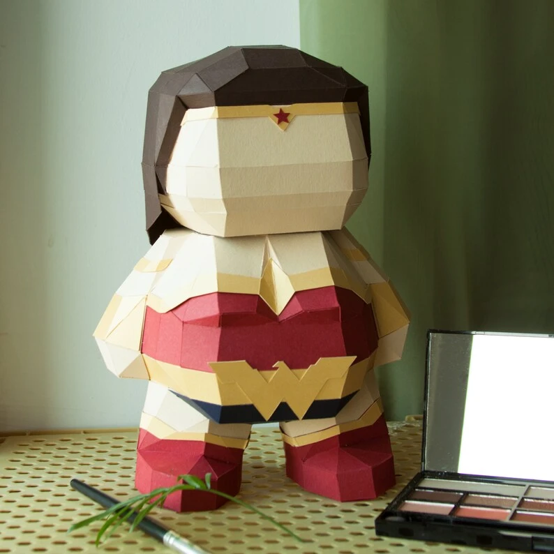 Wonder Woman, Papercraft 3d Wonder Superhero, diy PDF template, papercraft low poly doll, party decoration kit, SVG and DXF files for plotter