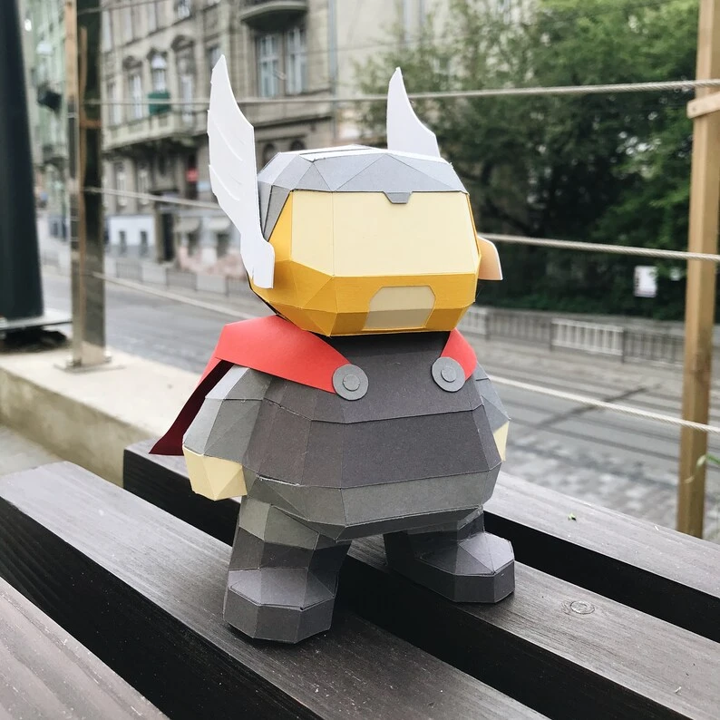 DIY Papercraft Thor kit, comic character, Asgard God, Baby Thor, Kids toys, Papercraft decoration, Low poly statue, 3d puzzle