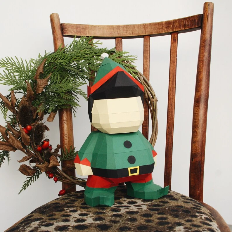 Christmas Elf, DIY Papercraft DIGITAL, Christmas decor, Low poly for print, Decorative craft, 3D papercraft, Pdf Elf, Papercraft DIY Xmas