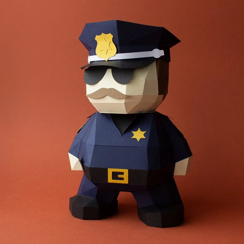 Digital DIY Police Officer Papercraft, PDF Policeman, gifts for him, SVG files for cricut, 3D papercraft, papercraft kids toy