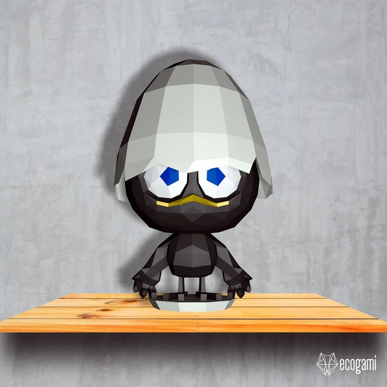 Calimero the black chicken papercraft sculpture, printable 3D puzzle, papercraft Pdf template to make your chick art