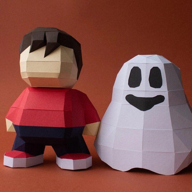 Halloween Ghost man figures Papercraft, Pdf template with svg and dxf files