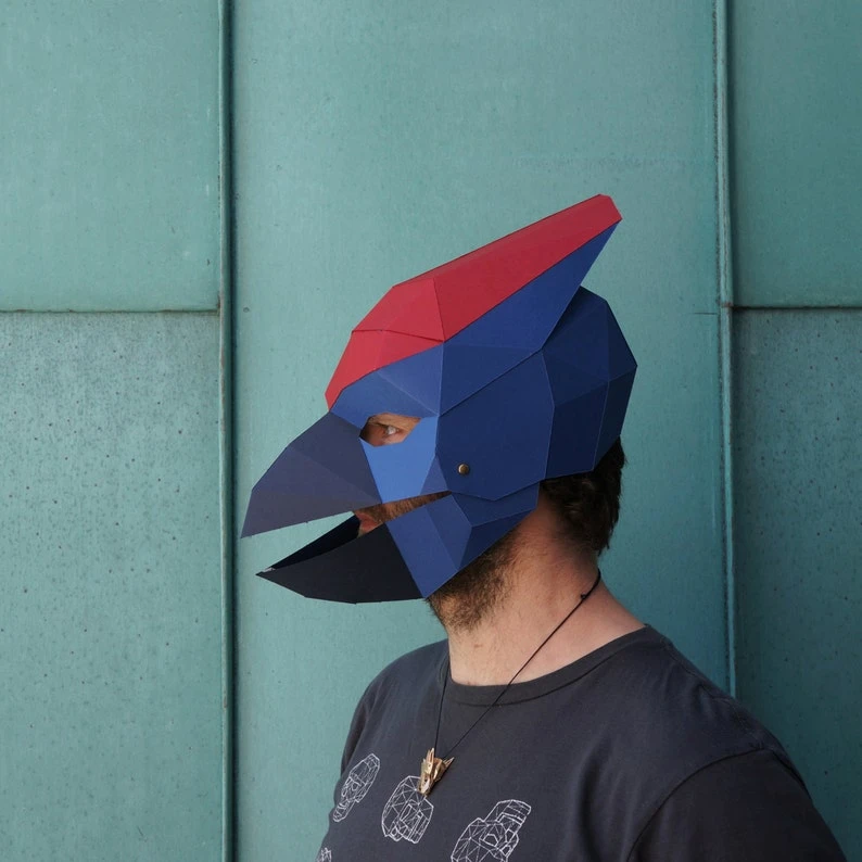 Finch Papercraft Mask Template, Low Poly Paper Mask, Unique Costume, Animal Mask, PDF Pattern