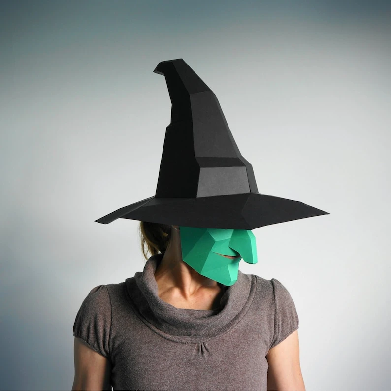 Magic Witches Hat 3D Papercraft Template, Low Poly, Unique Homemade DIY Halloween Costume, Cosplay PDF Pattern