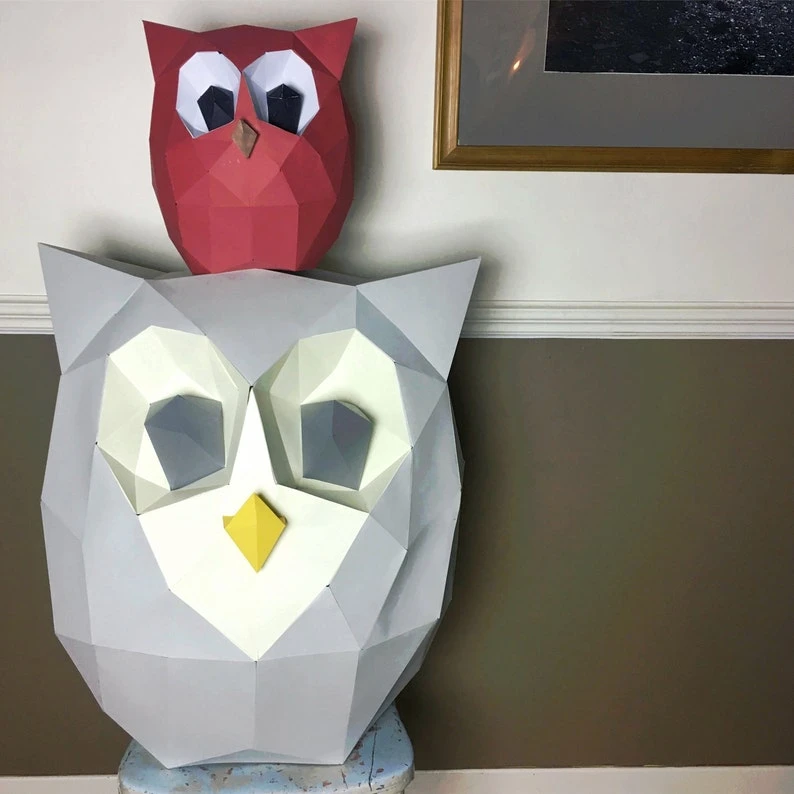 Owl 3d papercraft. You get files PDF digital file template and instructions for this DIY (do it yourself) modern paper sculpture.