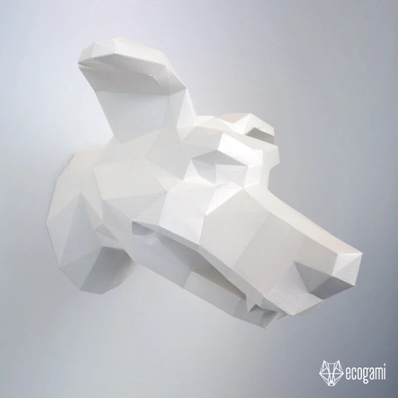 Dog head papercraft sculpture, printable 3D puzzle, papercraft Pdf template to make your dog wall décor