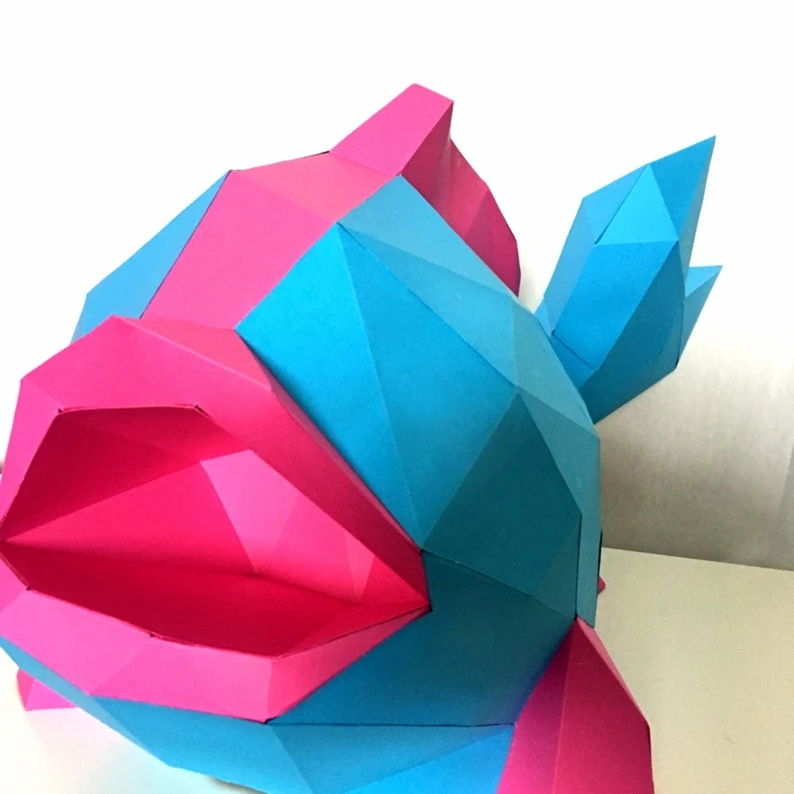 Fish 3D Papercraft. You get a PDF digital file template and instructions for this DIY (do it yourself) modern paper sculpture.