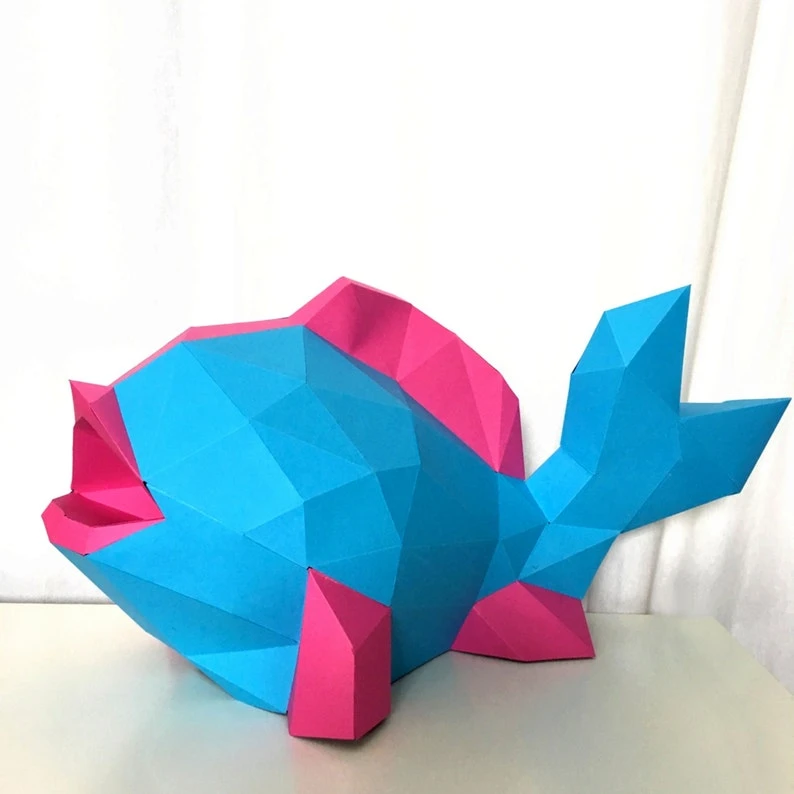 Fish 3D Papercraft. You get a PDF digital file template and instructions for this DIY (do it yourself) modern paper sculpture.