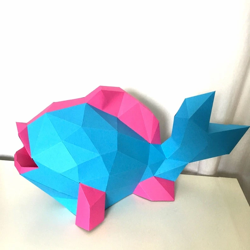 Fish 3D Papercraft. You get a PDF digital file template and instructions for this DIY (do it yourself) modern paper sculpture.