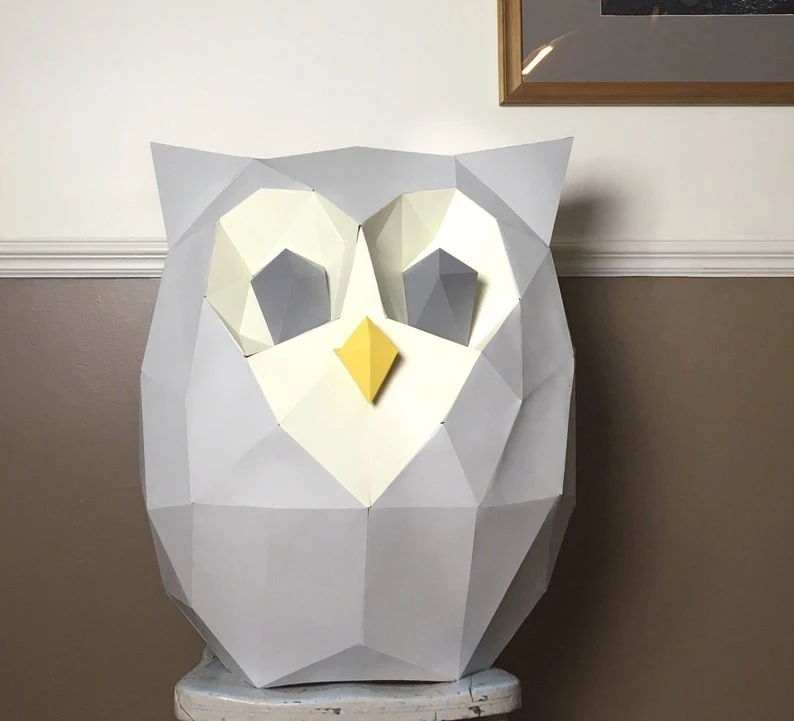 Owl 3d papercraft. You get files PDF digital file template and instructions for this DIY (do it yourself) modern paper sculpture.