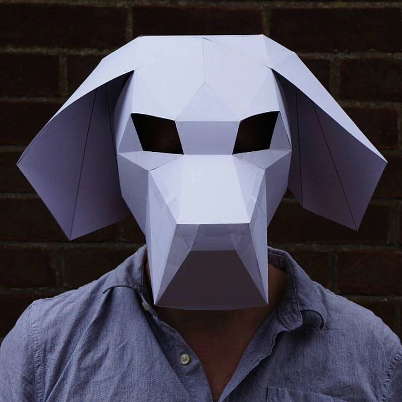 Beagle Dog 3D Papercraft Mask Template, Low Poly Paper Mask, Unique Halloween Costume, Animal Mask, Cosplay PDF Pattern