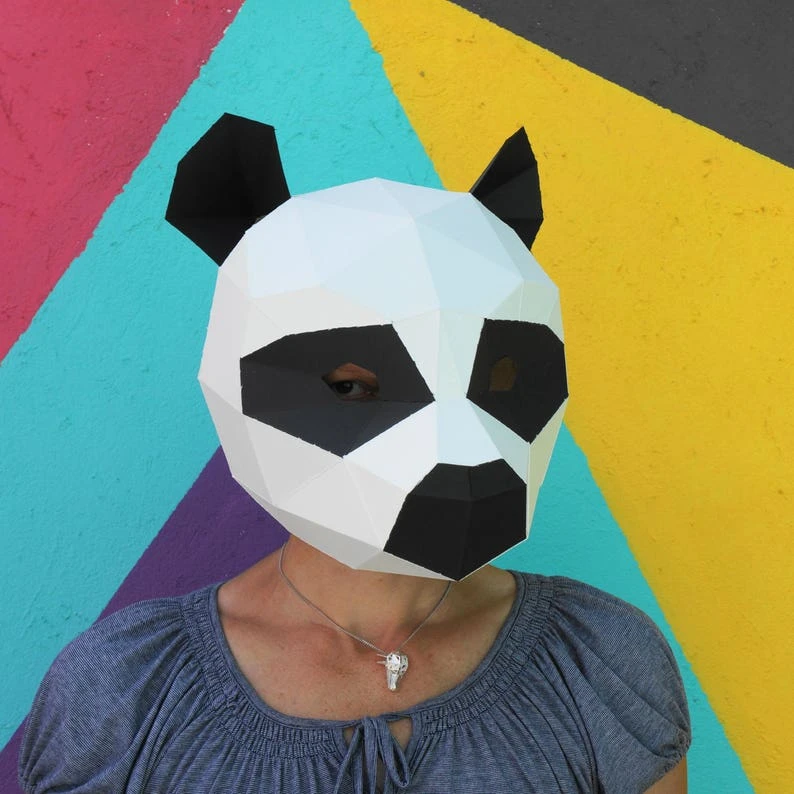 Panda Papercraft 3D Mask Template, Low Poly Paper Mask, Unique Halloween Costume, Animal Mask, Cosplay PDF Pattern