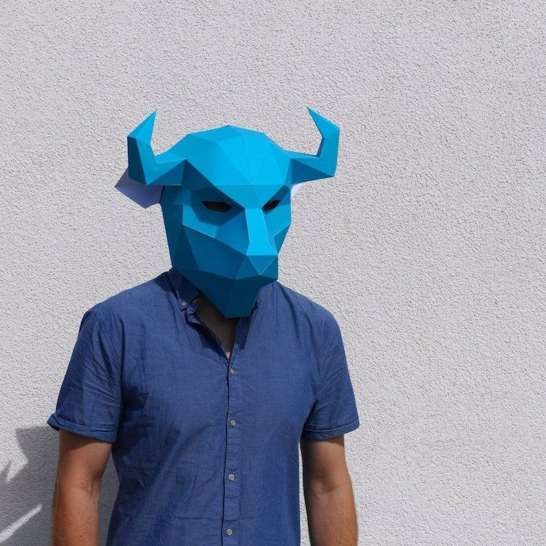 Bison Bull Mask Papercraft Template, 3D Low Poly Paper Mask, Unique Halloween Costume, Animal Mask, Cosplay PDF Pattern