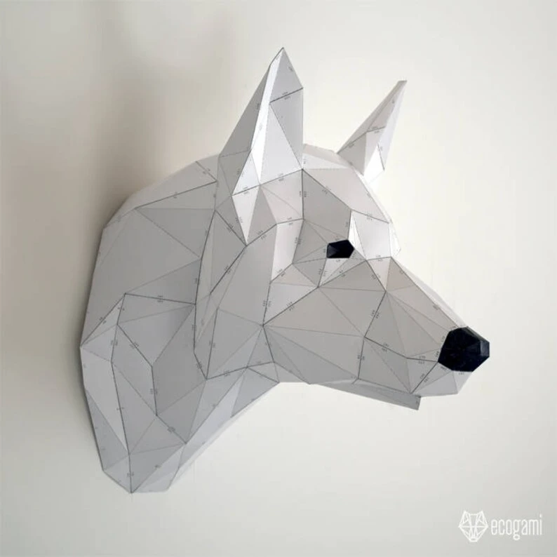 German Shepherd papercraft sculpture, printable 3D puzzle, papercraft Pdf template to make your Shepherd dog wall décor