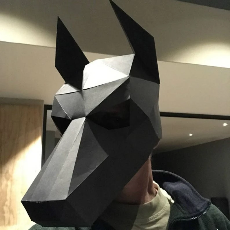 Doberman Papercraft Mask Template, 3D Low Poly Paper Mask, Unique Halloween Costume, Animal Mask, Cosplay PDF Pattern