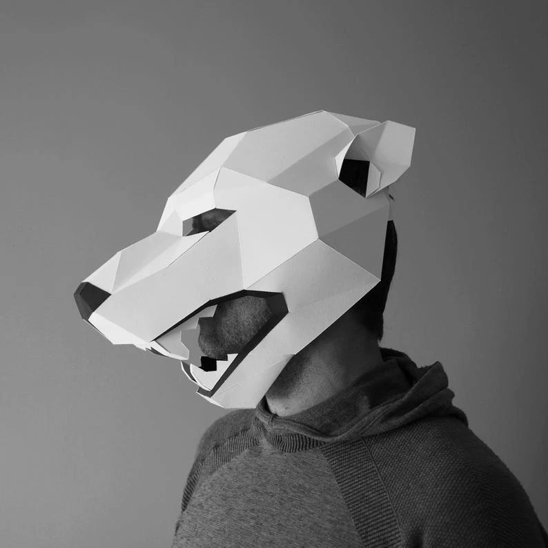 Polar Bear Trophy Mask, 3D Papercraft Mask Template, Low Poly Paper Mask, Wall Art, Animal Mask, PDF Pattern