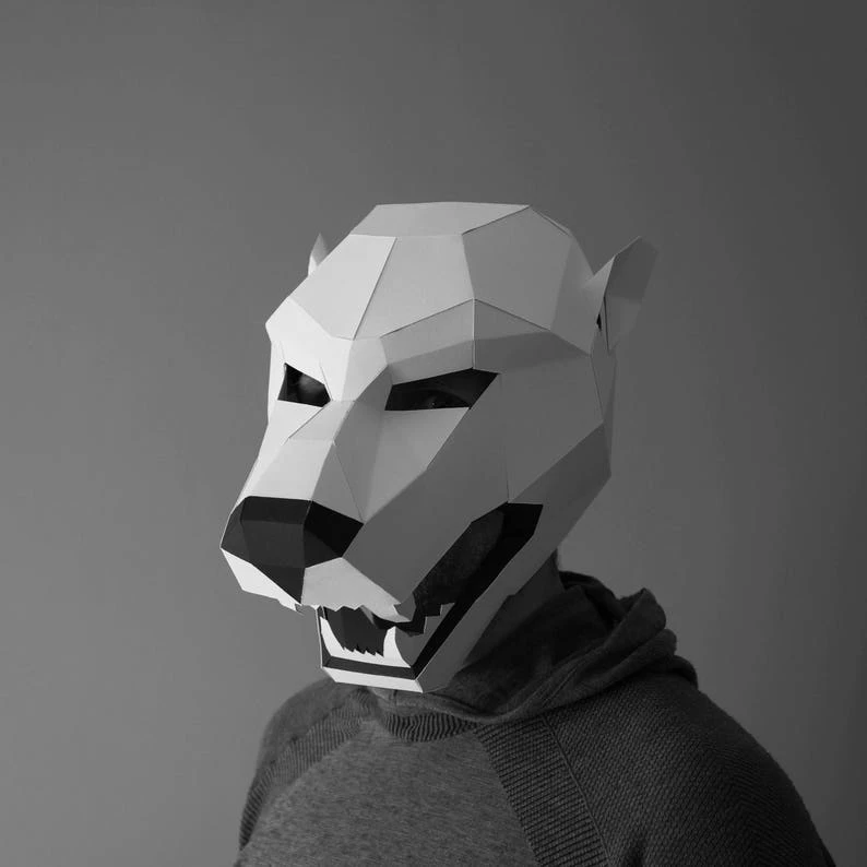 Polar Bear Trophy Mask, 3D Papercraft Mask Template, Low Poly Paper Mask, Wall Art, Animal Mask, PDF Pattern